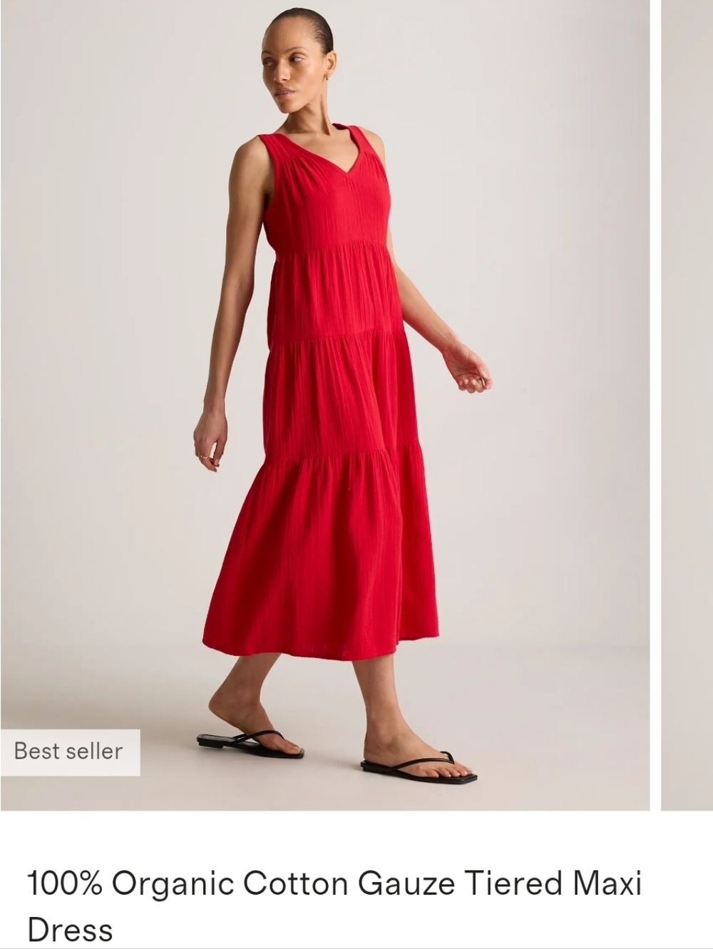 Quince 100% Organic Cotton
Gauze Red Tiered Maxi Dress SZ
XS